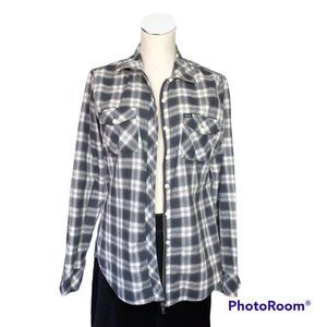 RVCA • Large plaid flannel jacket full zip buttons chest pockets outdoor women's